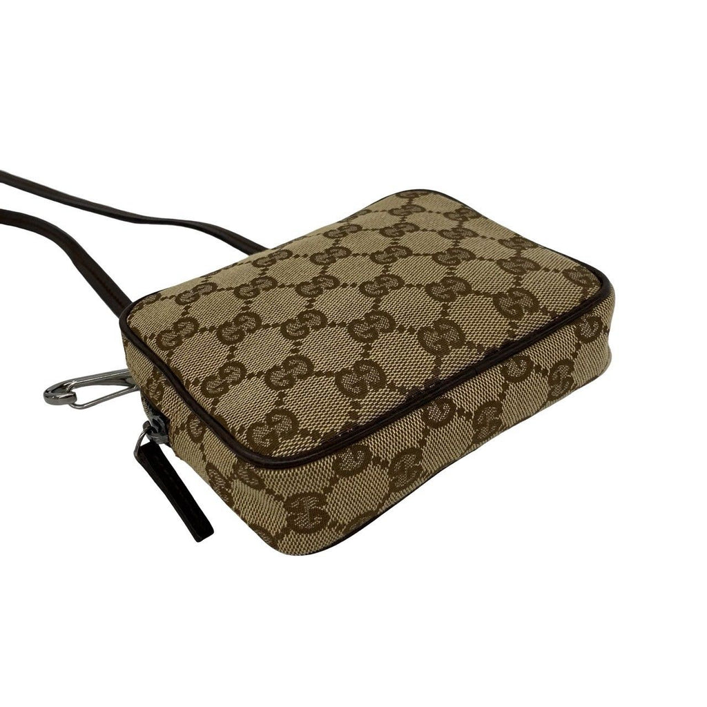 Gucci GG Logo Pattern Canvas Leather Mini Small Shoulder Bag Pochette Brown — view 7