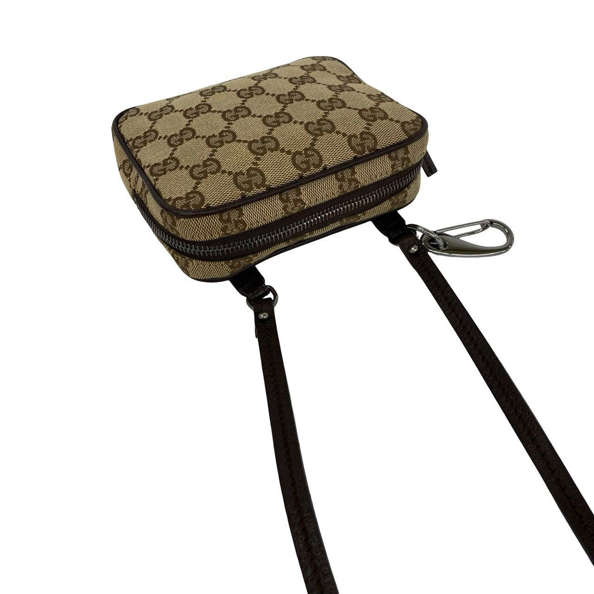 Gucci GG Logo Pattern Canvas Leather Mini Small Shoulder Bag Pochette Brown — view 4