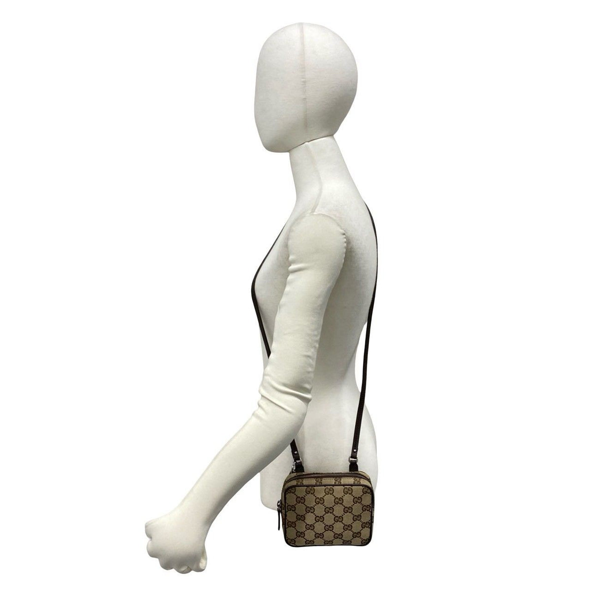 Gucci GG Logo Pattern Canvas Leather Mini Small Shoulder Bag Pochette Brown — view 2