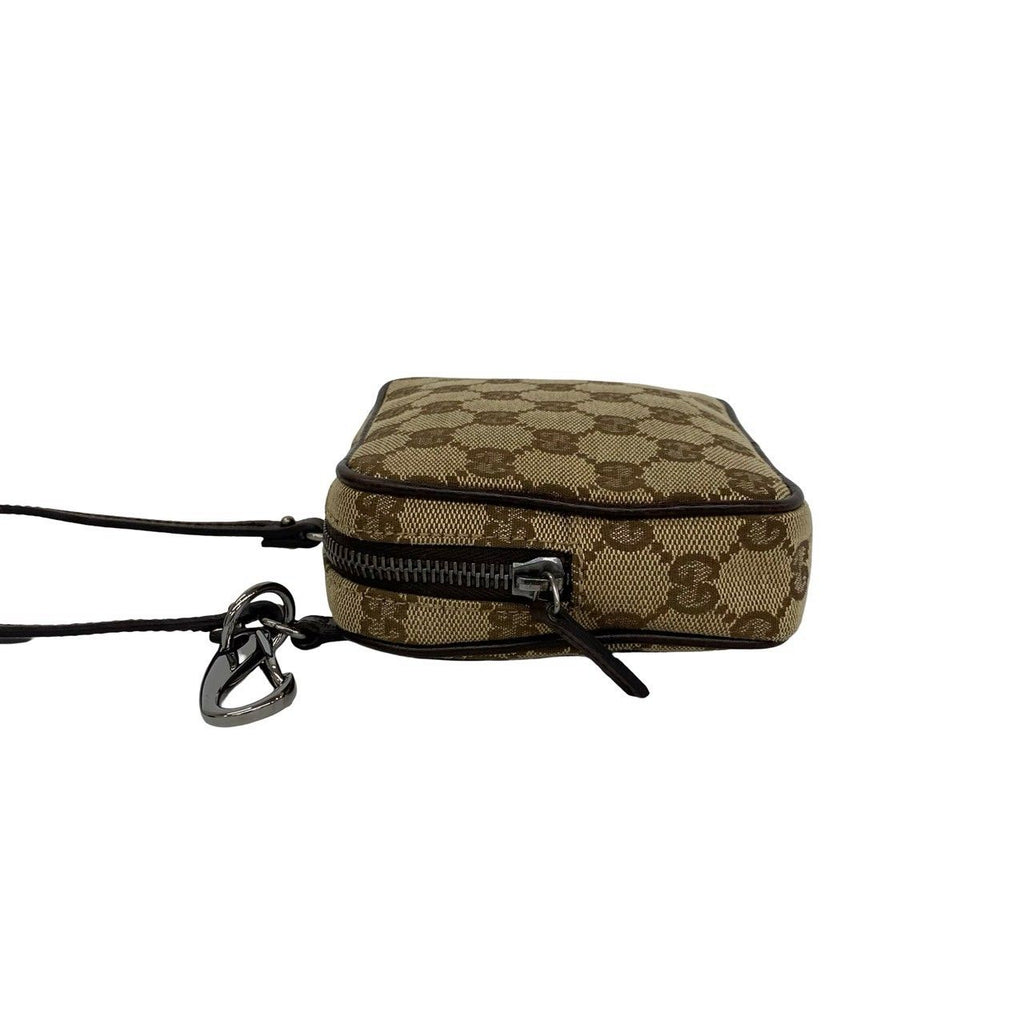 Gucci GG Logo Pattern Canvas Leather Mini Small Shoulder Bag Pochette Brown — view 5