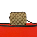 Gucci GG Logo Pattern Canvas Leather Mini Small Shoulder Bag Pochette Brown