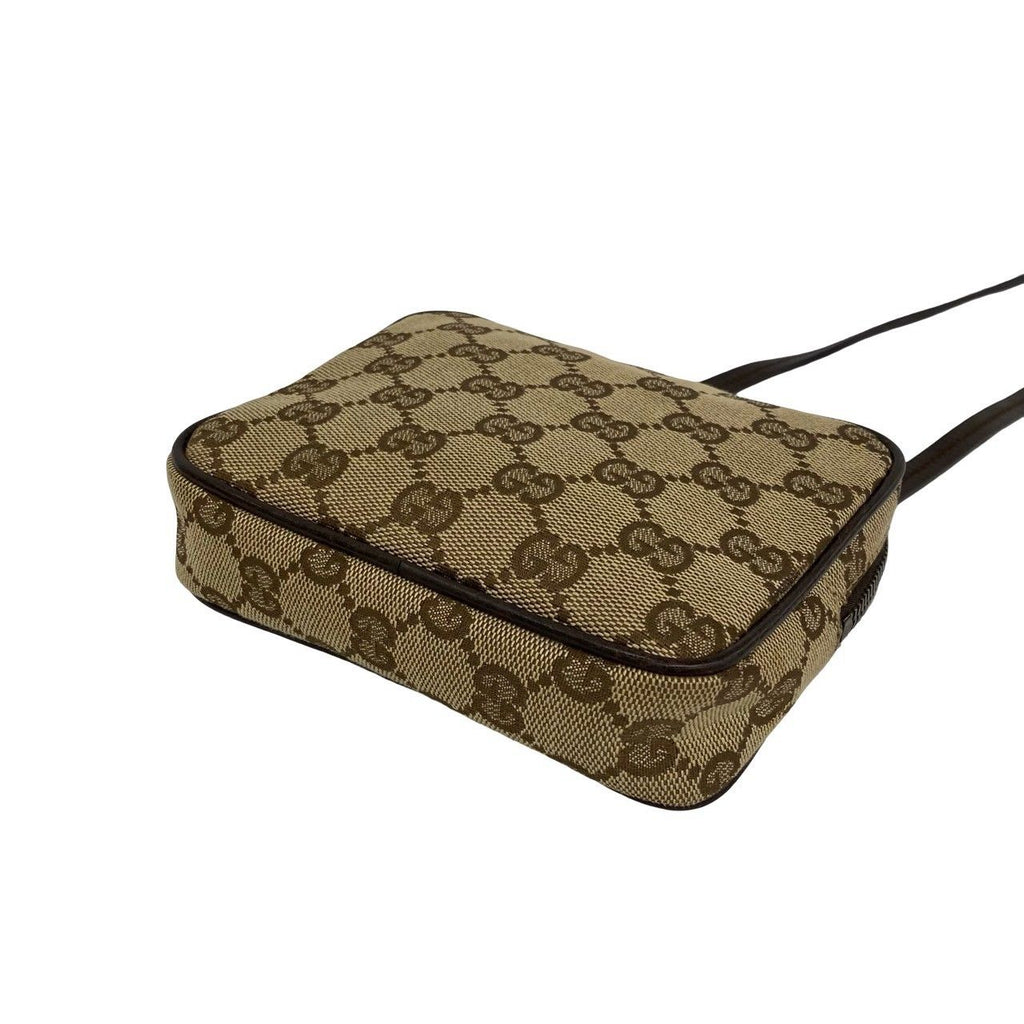 Gucci GG Logo Pattern Canvas Leather Mini Small Shoulder Bag Pochette Brown — view 8