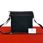 Prada Triangle Logo Tessuto Nylon Saffiano Leather Shoulder Bag Black Brown