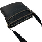 Prada Triangle Logo Tessuto Nylon Saffiano Leather Shoulder Bag Black Brown — view 4
