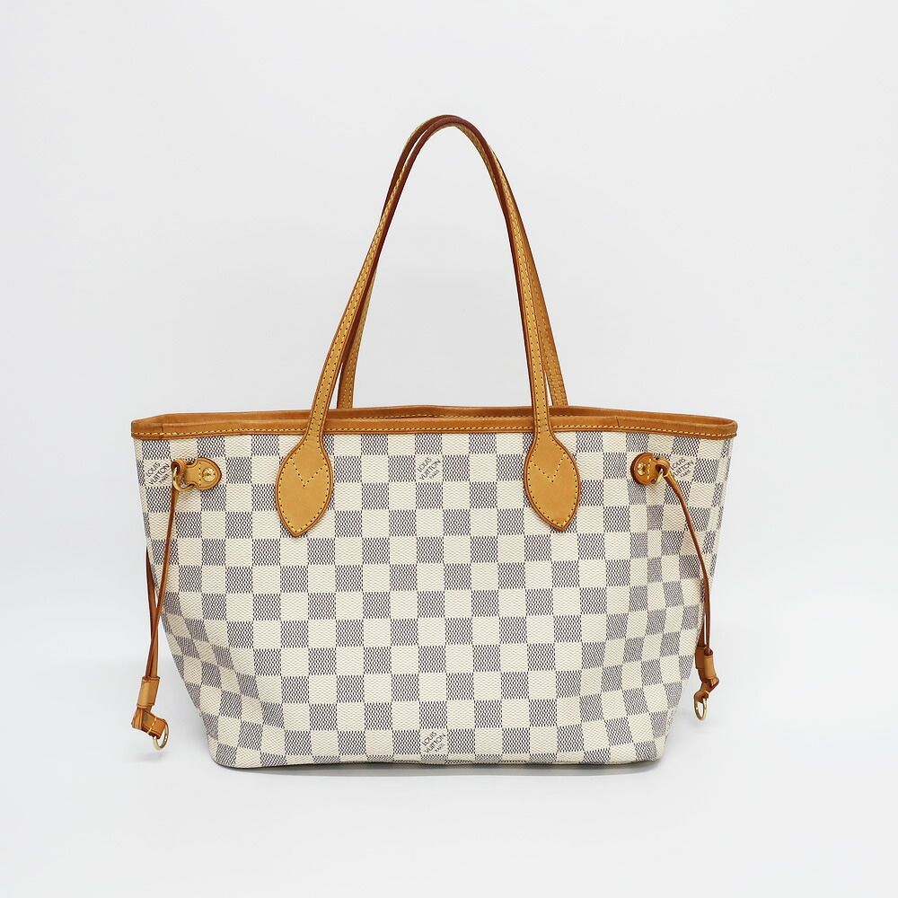 Louis Vuitton Neverfull PM Tote Bag Damier Azur White Gold Leather — view 2