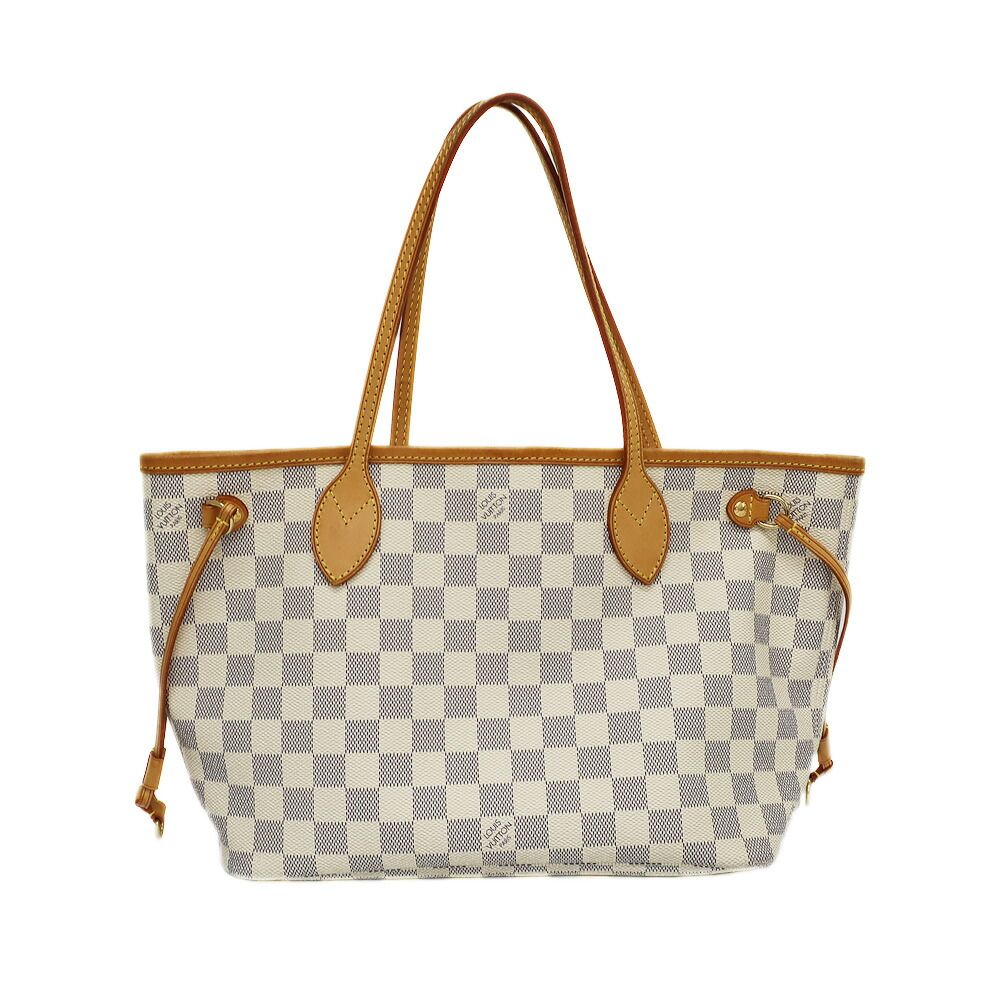 Louis Vuitton Neverfull PM Tote Bag Damier Azur White Gold Leather