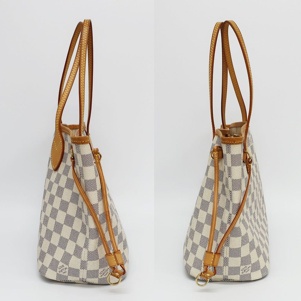 Louis Vuitton Neverfull PM Tote Bag Damier Azur White Gold Leather — view 4