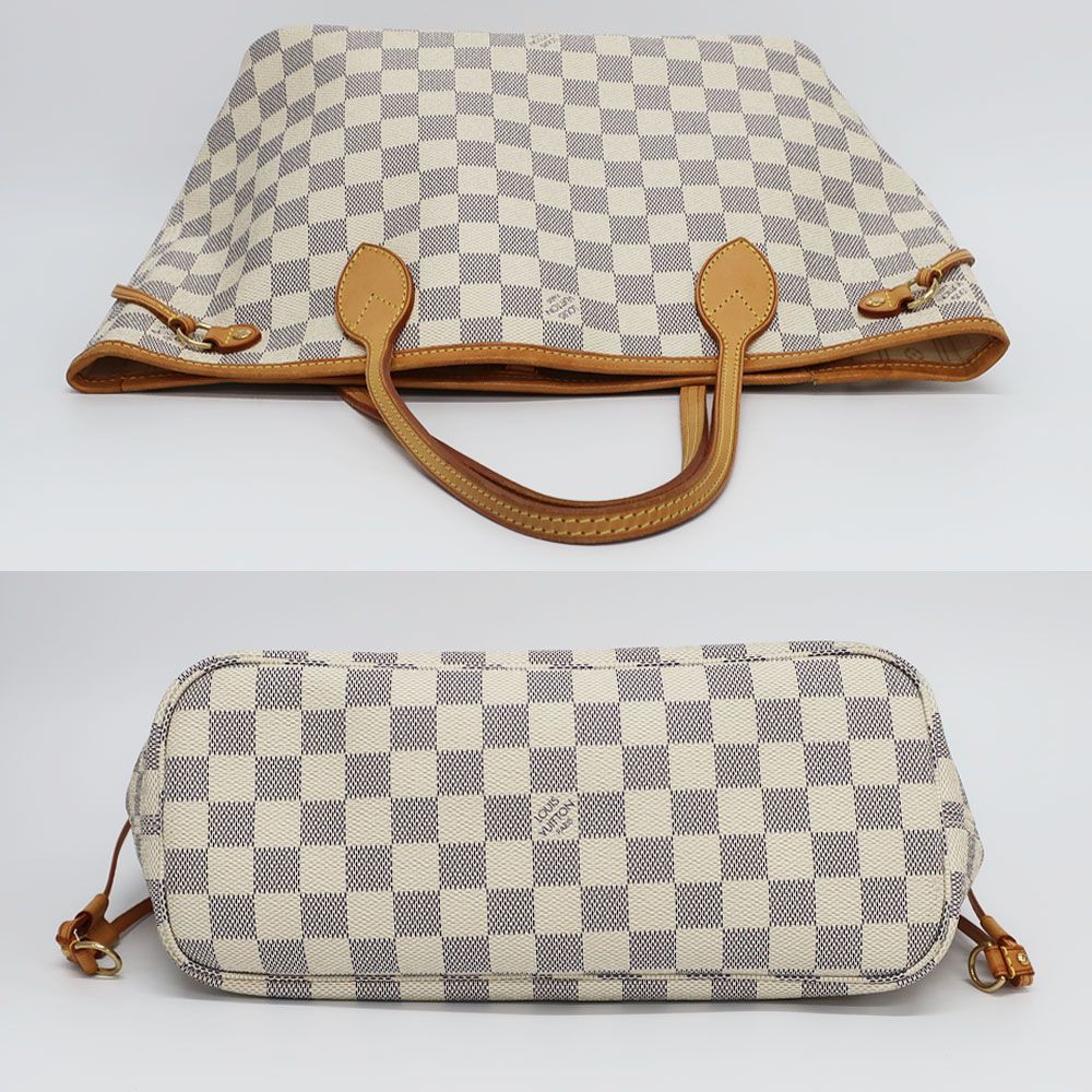 Louis Vuitton Neverfull PM Tote Bag Damier Azur White Gold Leather — view 3