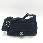 Chanel Shoulder Bag CC Logo Large Bowling Quilted Velvet Black