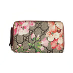 Gucci GG Blooms Coin Purse Wallet Pink Beige Silver Leather Floral