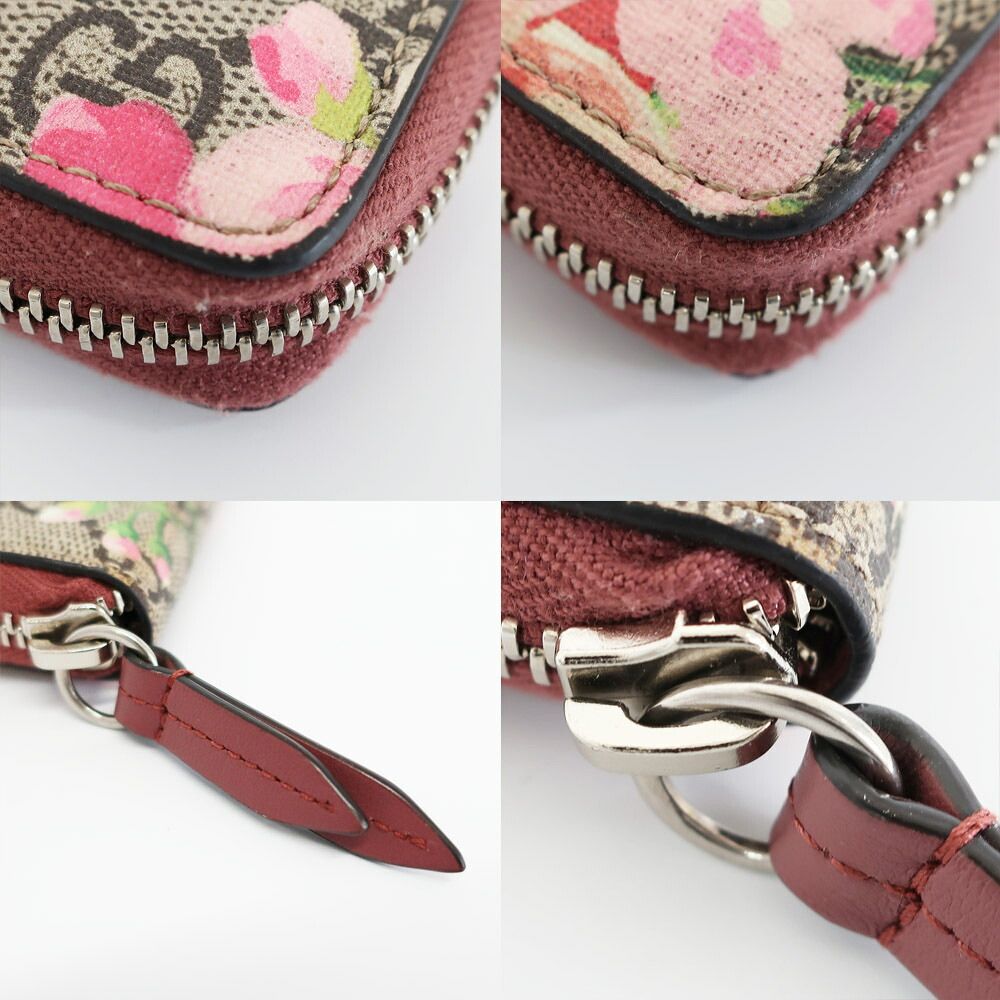 Gucci GG Blooms Coin Purse Wallet Pink Beige Silver Leather Floral — view 6