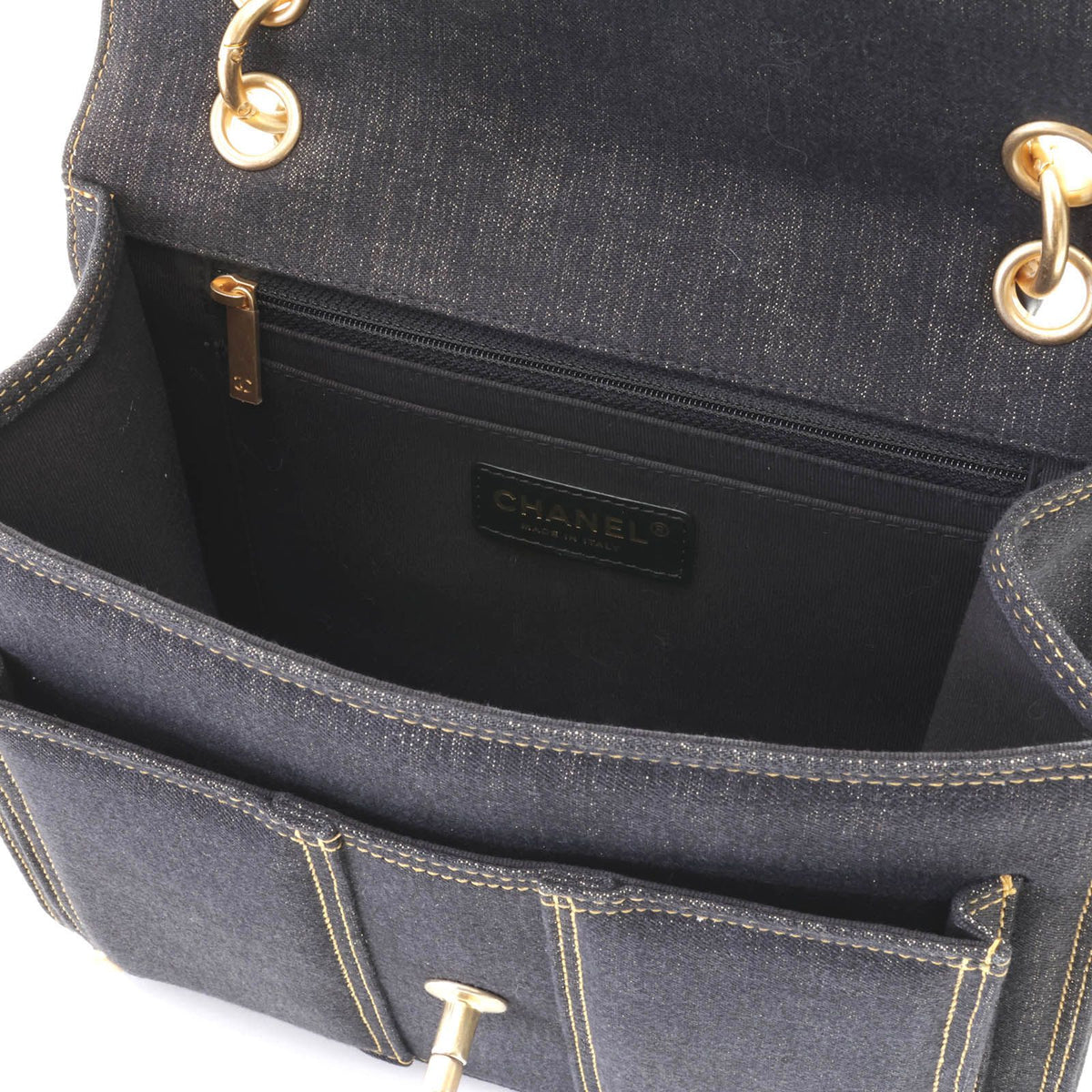 Chanel Quilted Chain Backpack Black Denim — view 7