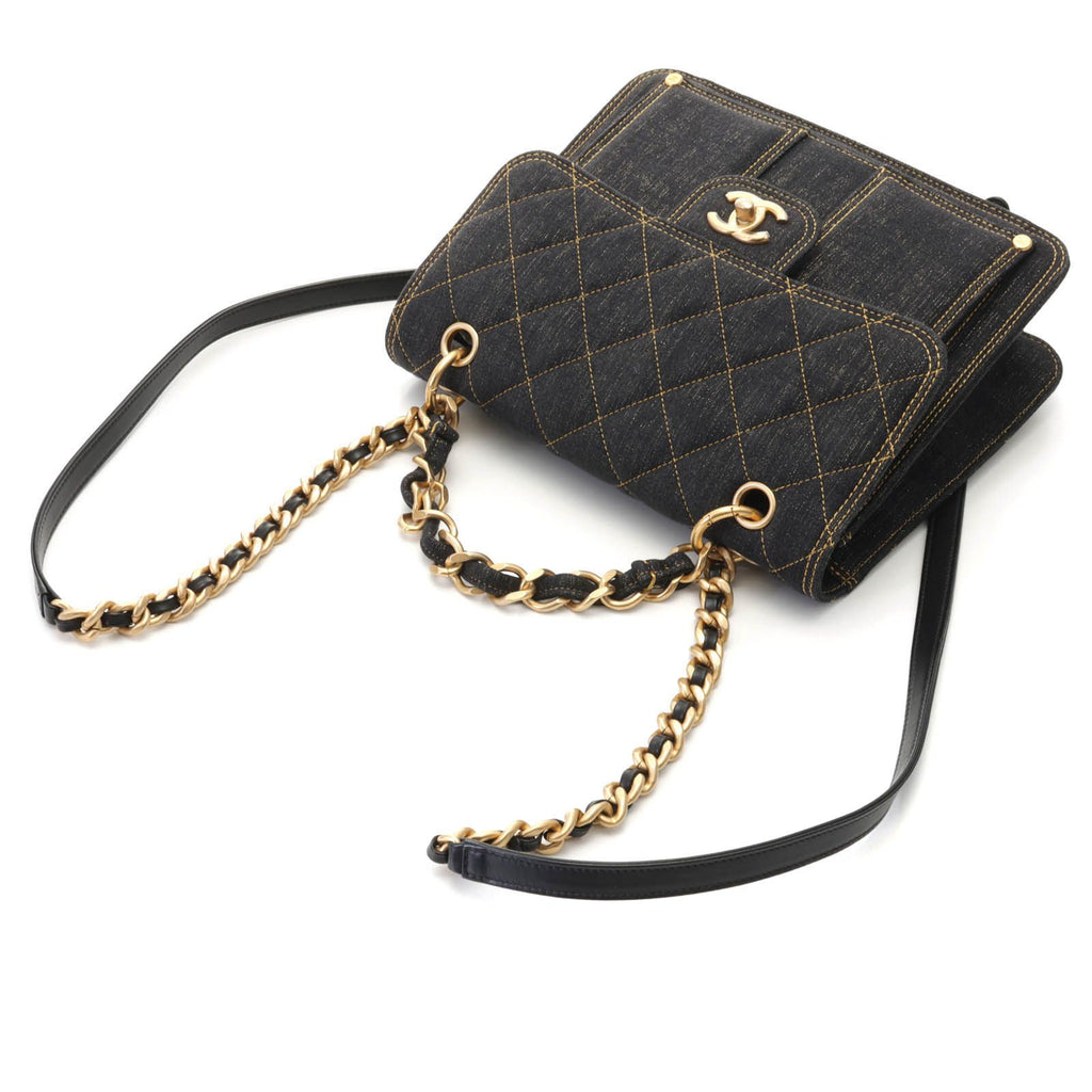 Chanel Quilted Chain Backpack Black Denim — view 4