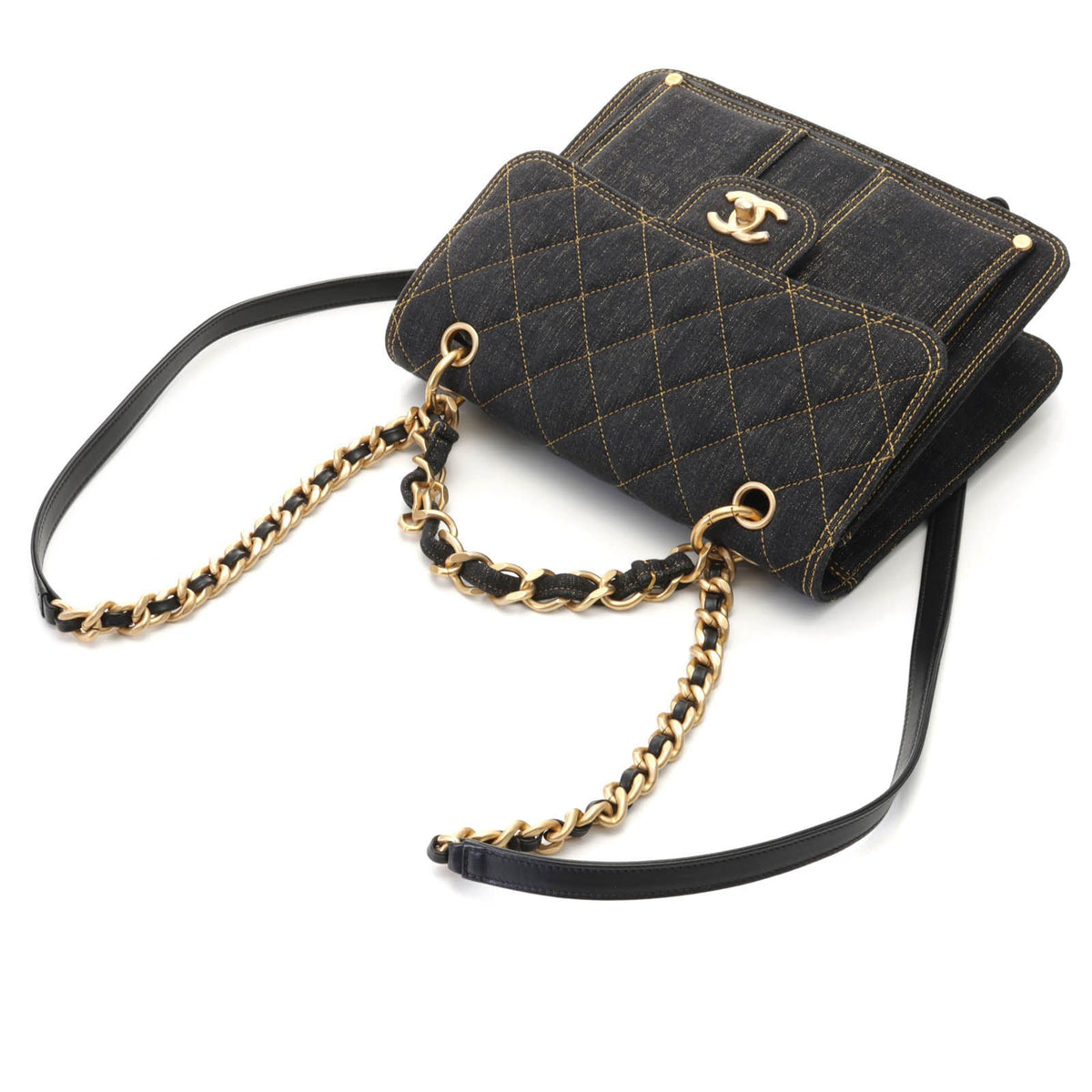Chanel Quilted Chain Backpack Black Denim — view 4