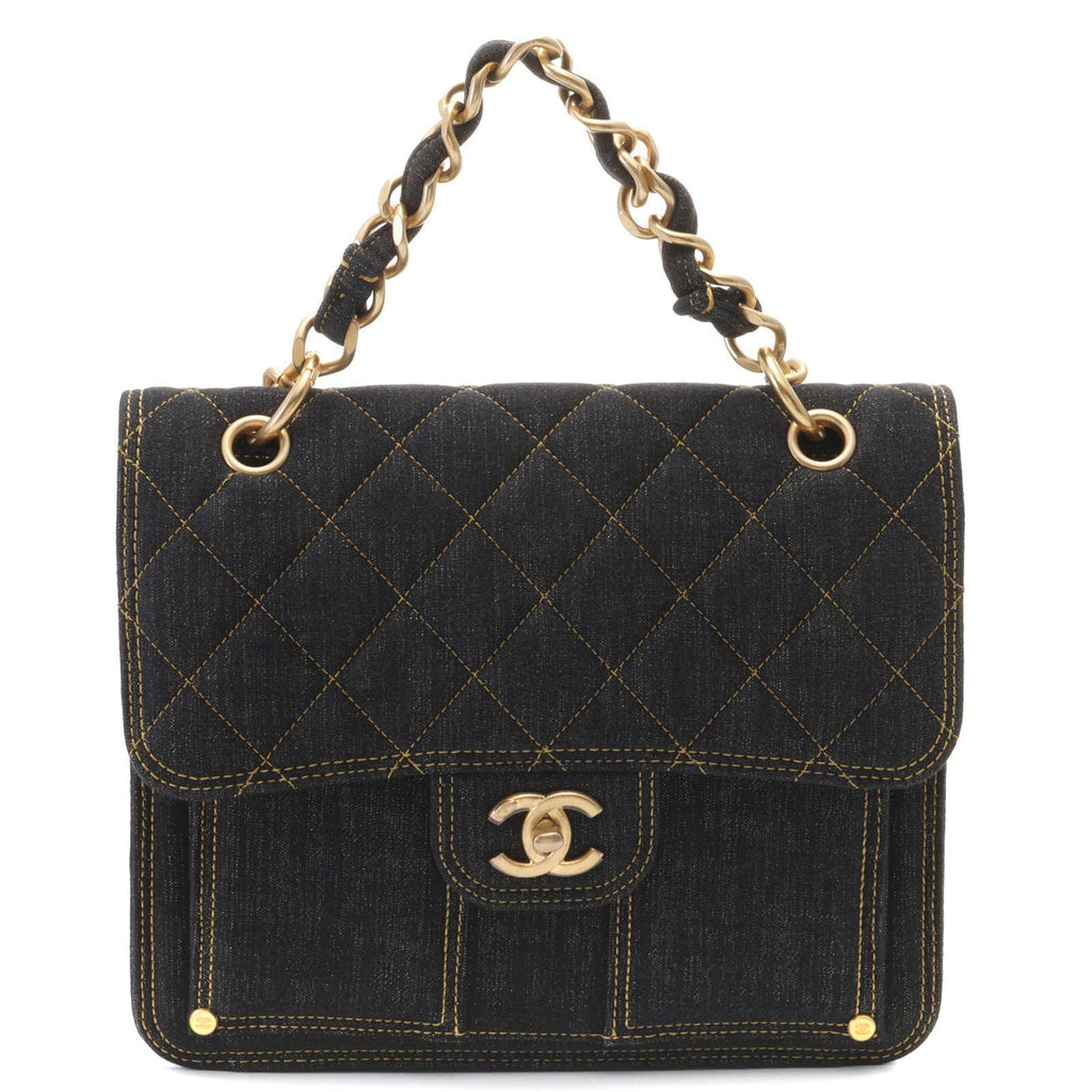 Chanel Quilted Chain Backpack Black Denim