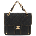 Chanel Quilted Chain Backpack Black Denim