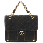 Chanel Quilted Chain Backpack Black Denim