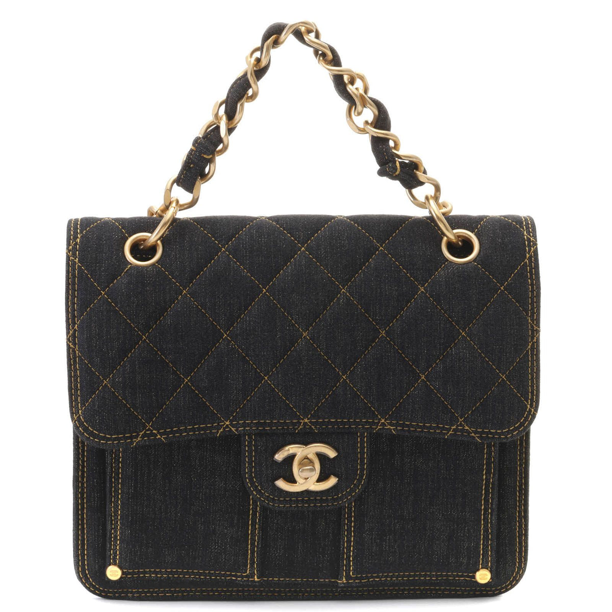 Chanel Quilted Chain Backpack Black Denim