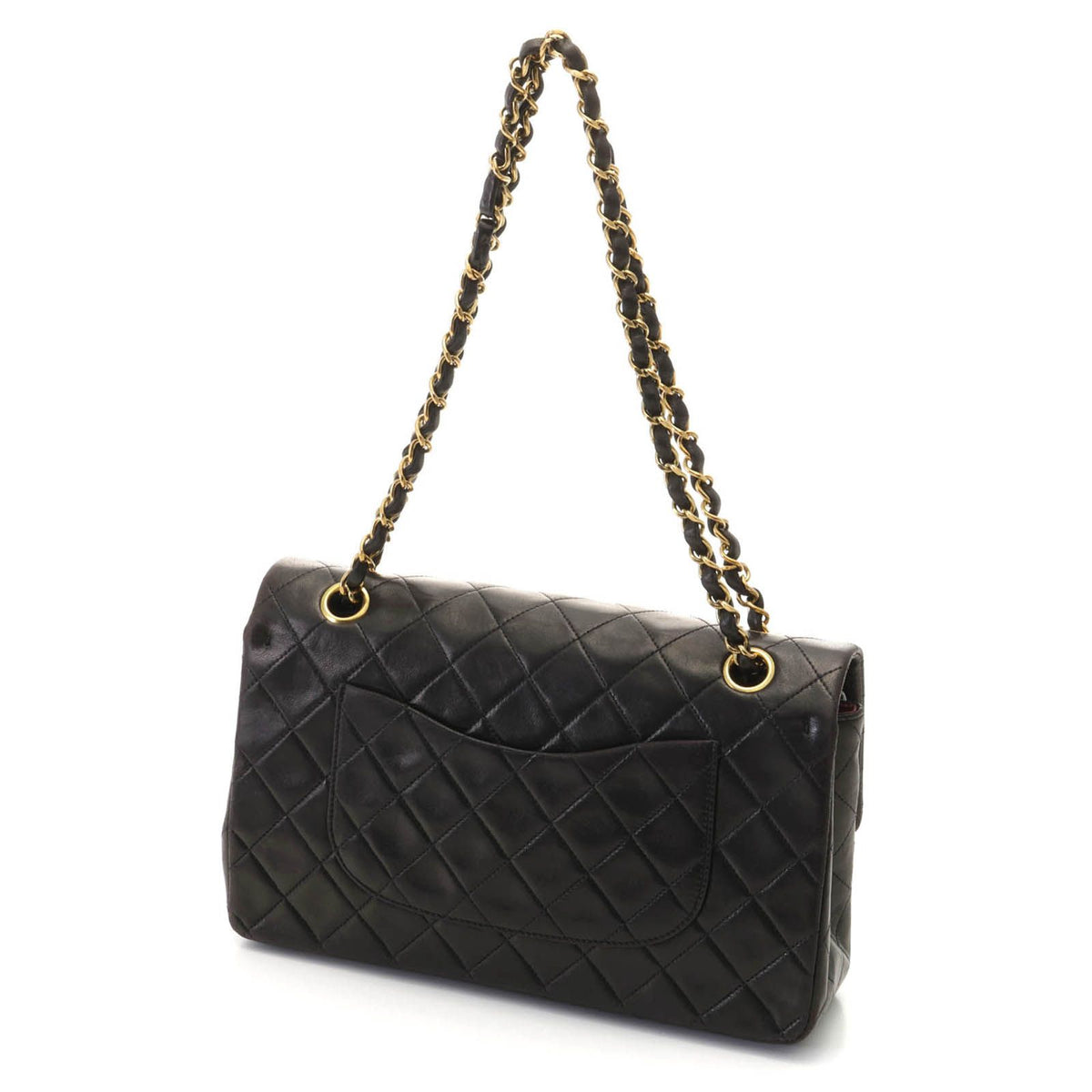 Chanel Quilted Double Flap 25 Chain Shoulder Black Lambskin Bag — view 2