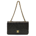 Chanel Quilted Double Flap 25 Chain Shoulder Black Lambskin Bag