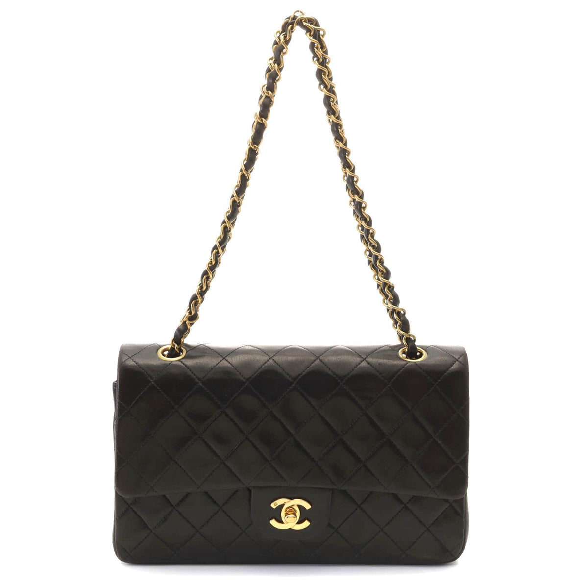 Chanel Quilted Double Flap 25 Chain Shoulder Black Lambskin Bag