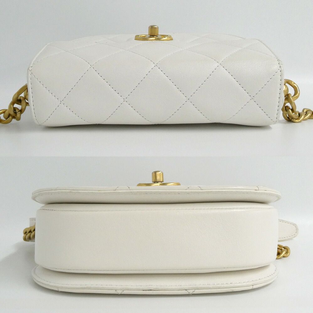 Chanel Chain Shoulder Bag Quilted White GD Lambskin Round Moon — view 3