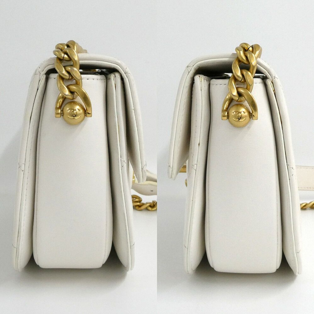 Chanel Chain Shoulder Bag Quilted White GD Lambskin Round Moon — view 4