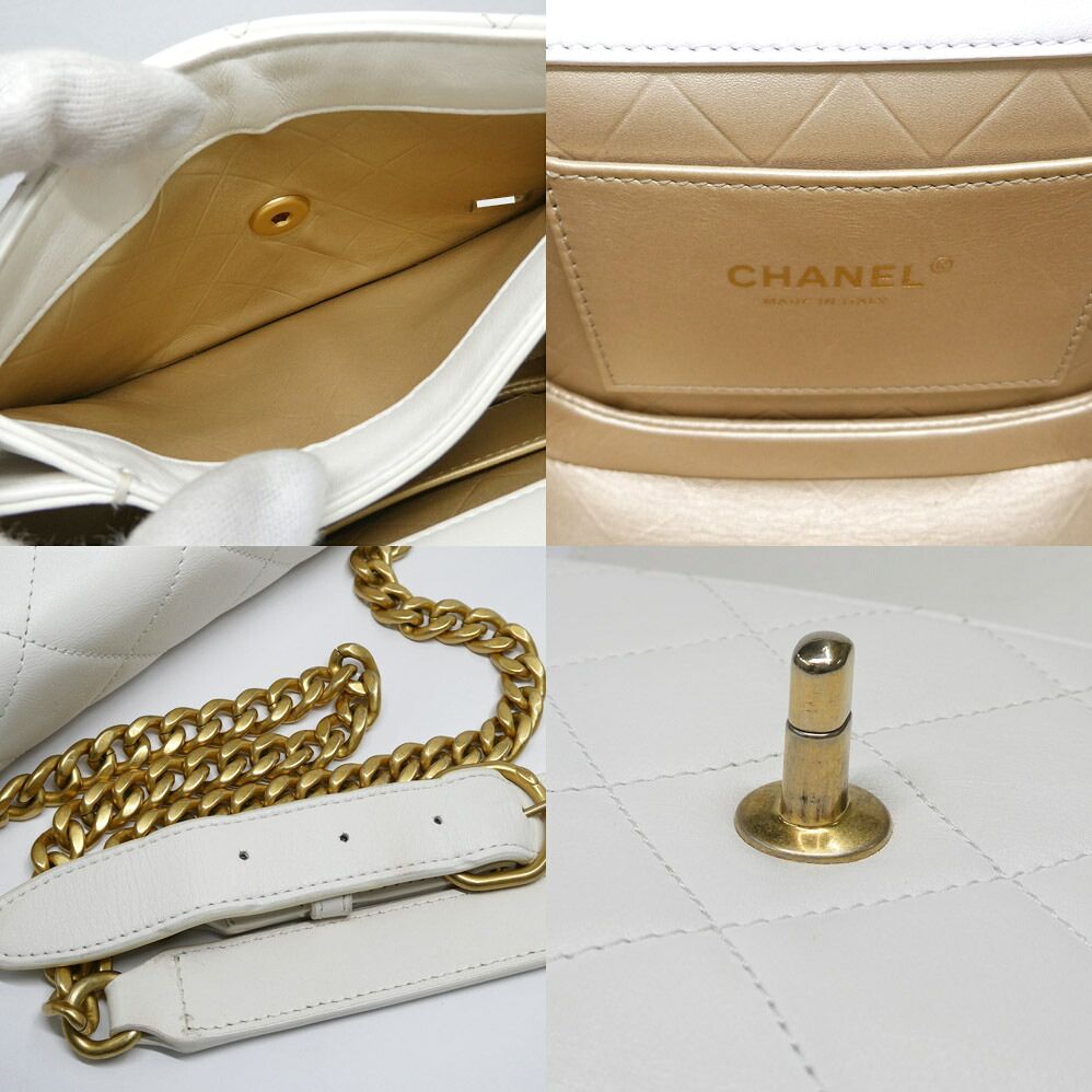 Chanel Chain Shoulder Bag Quilted White GD Lambskin Round Moon — view 7