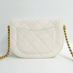 Chanel Chain Shoulder Bag Quilted White GD Lambskin Round Moon — view 2