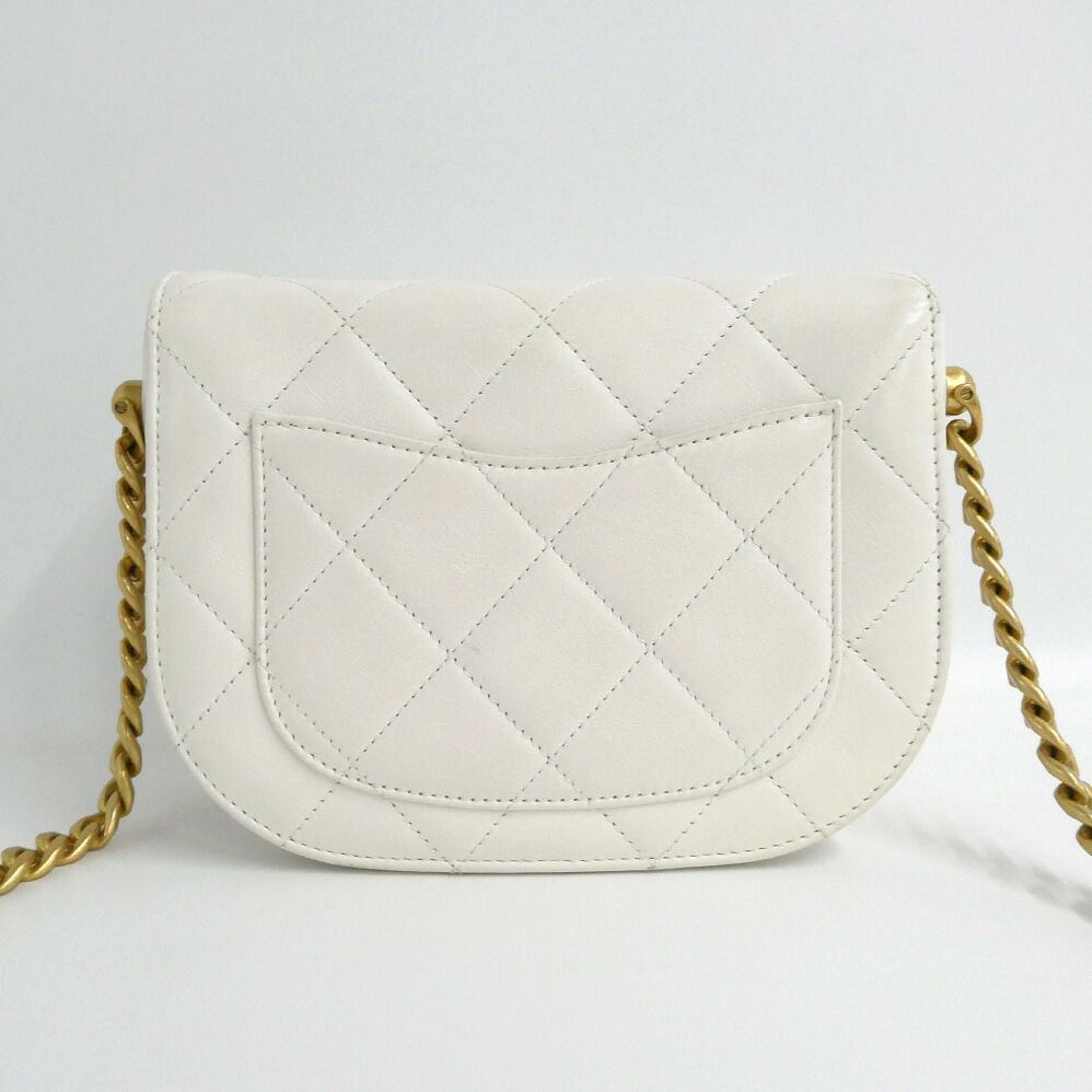 Chanel Chain Shoulder Bag Quilted White GD Lambskin Round Moon — view 2