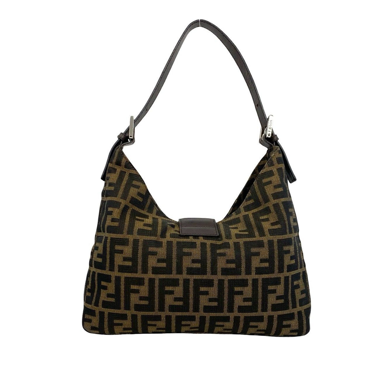 Fendi Vintage Zucca FF Logo Pattern Canvas Leather Shoulder Bag Brown — view 3