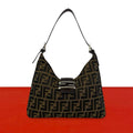 Fendi Vintage Zucca FF Logo Pattern Canvas Leather Shoulder Bag Brown