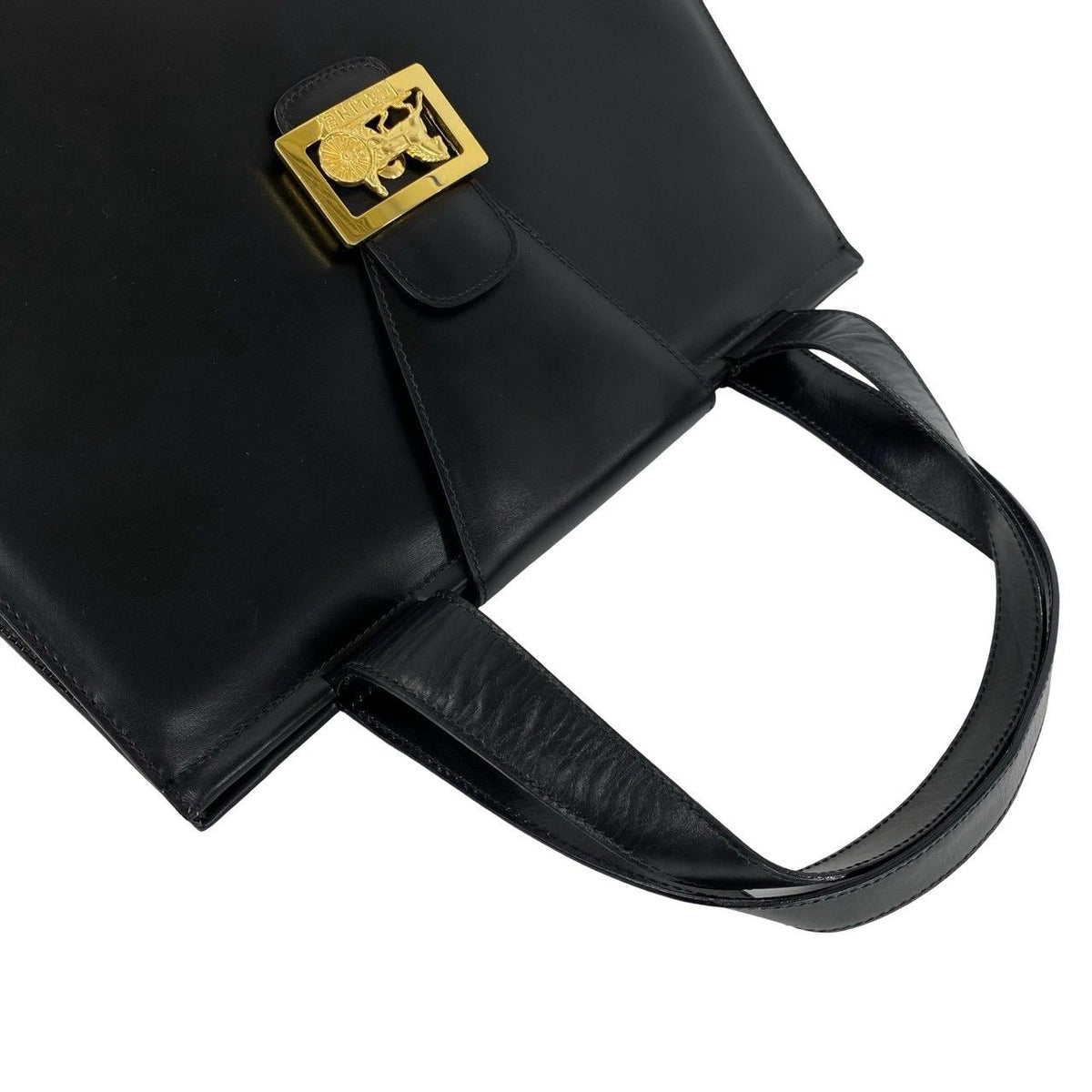 Celine Vintage Horse Carriage Logo Leather Tote Bag Black — view 4