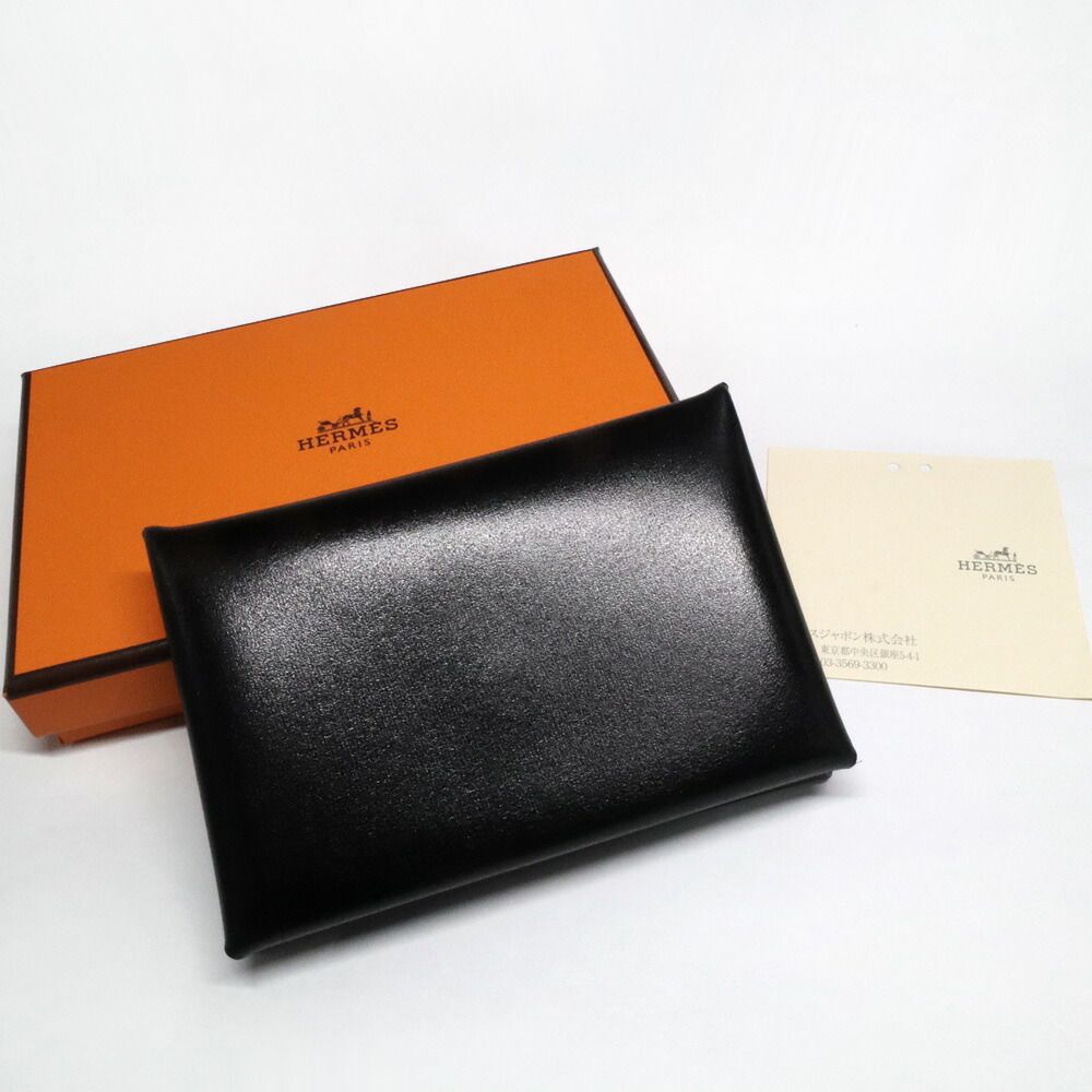 Hermes Calvi Box Calf Black Card Case — view 4