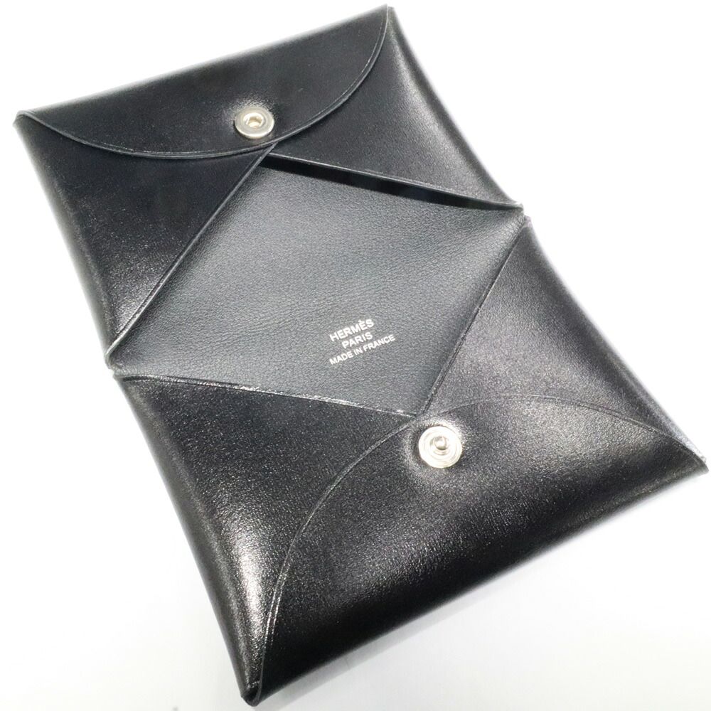 Hermes Calvi Box Calf Black Card Case — view 5