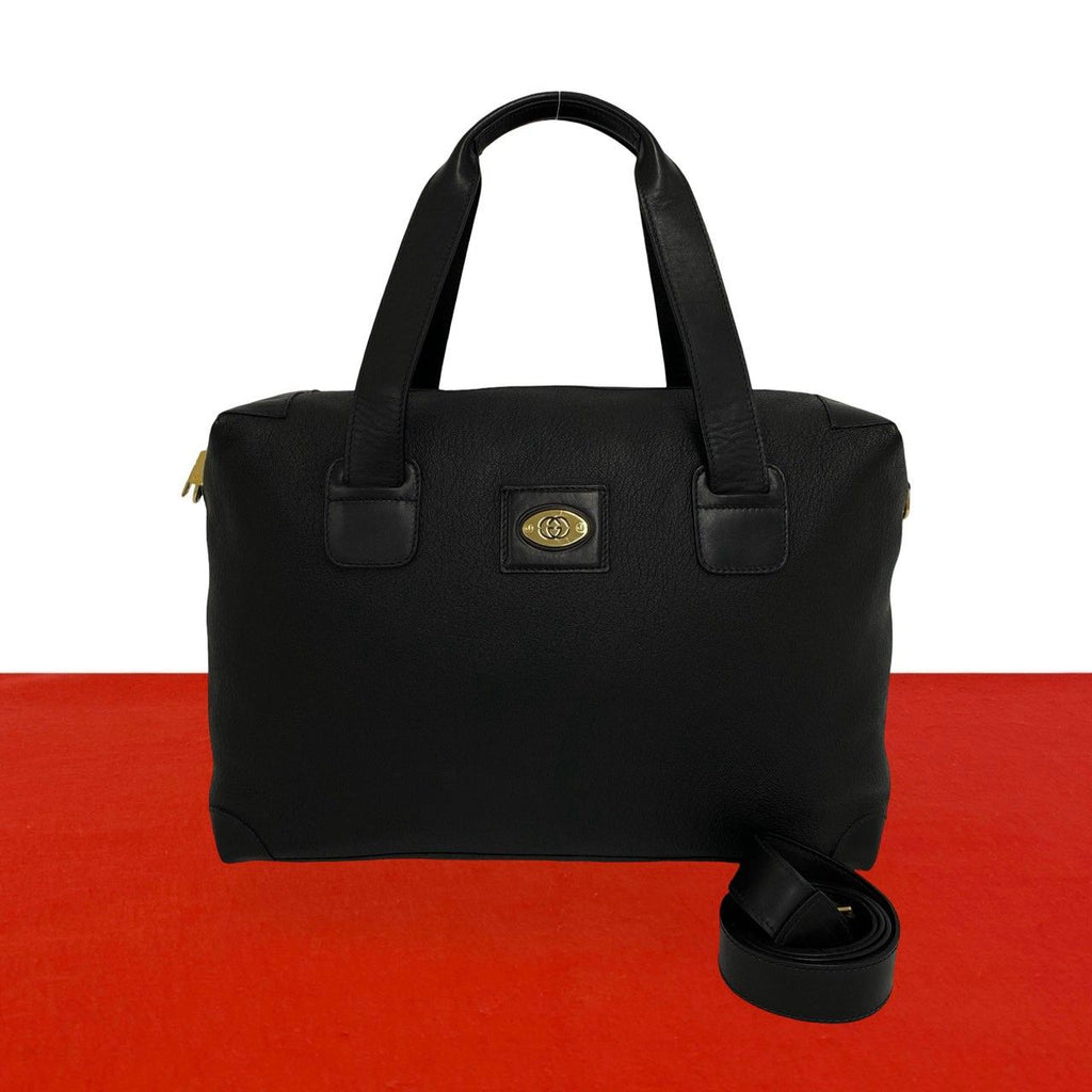 Gucci Vintage GG Logo Leather 2-Way Shoulder Bag Black
