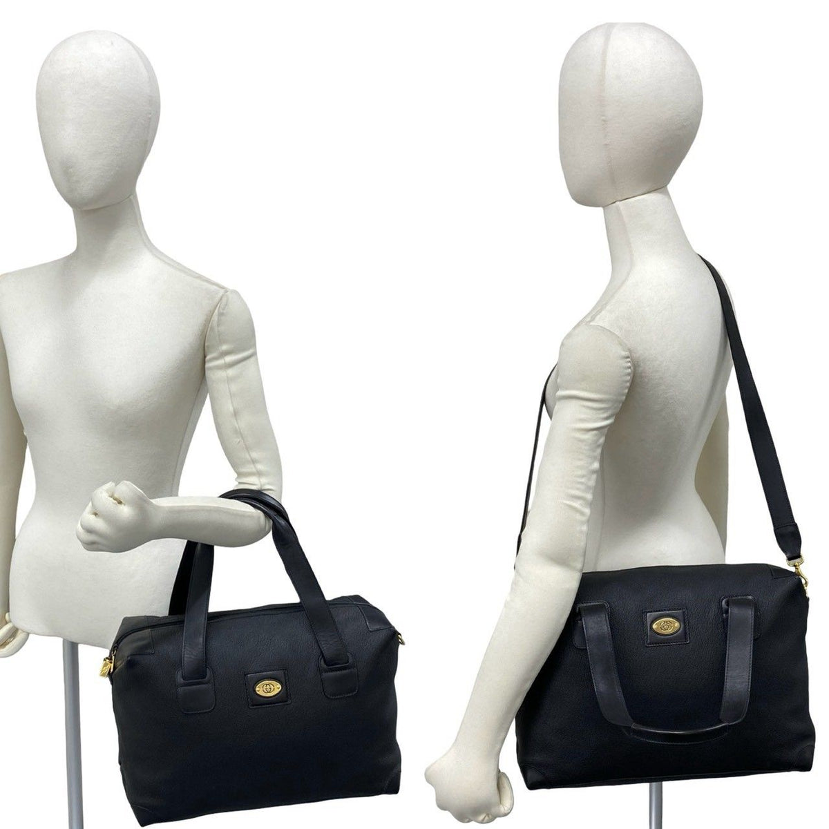 Gucci Vintage GG Logo Leather 2-Way Shoulder Bag Black — view 2