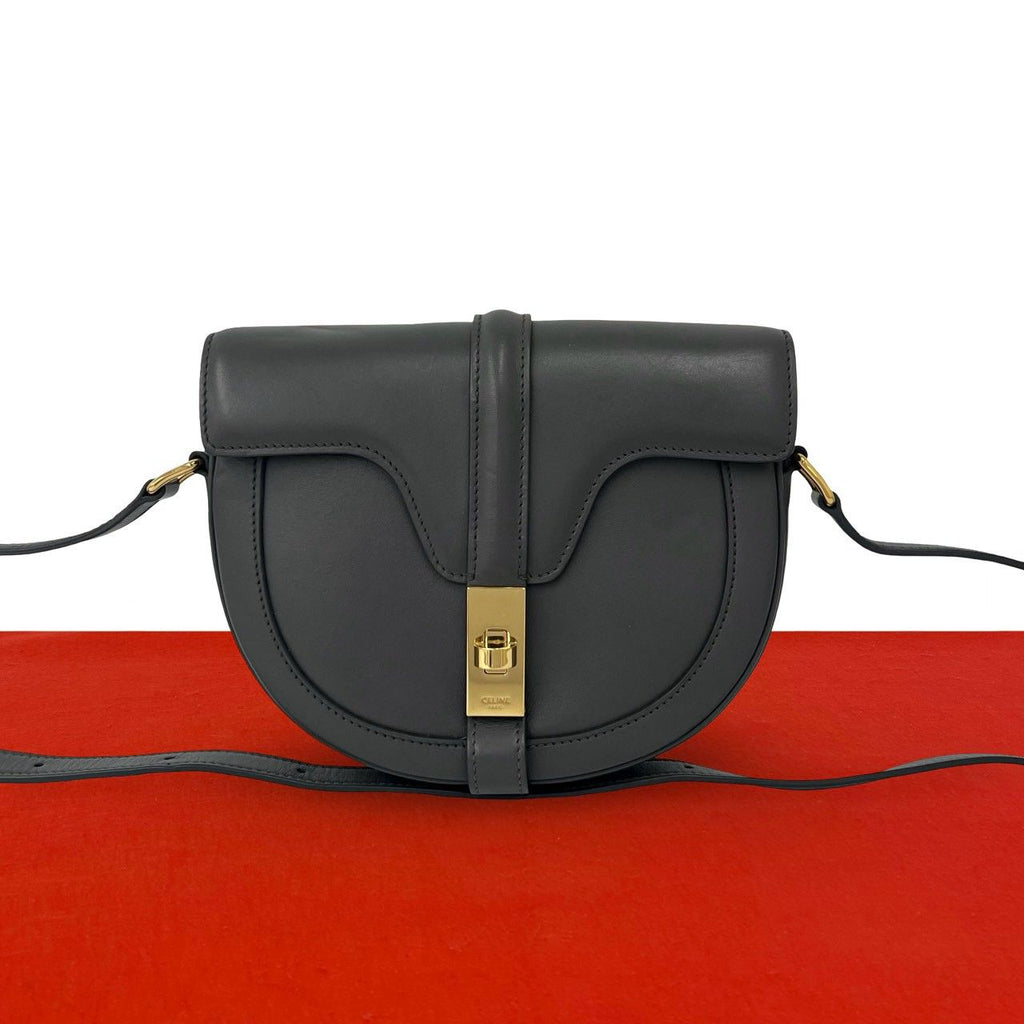 Celine 16 Saise Besace Logo Leather Mini Shoulder Bag Pochette Gray