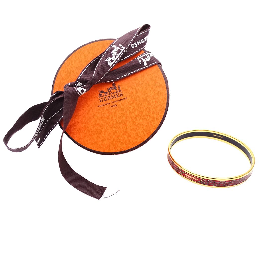 Hermes Bangle Enamel PM Metal Gold Red Cloisonne Bracelet — view 8