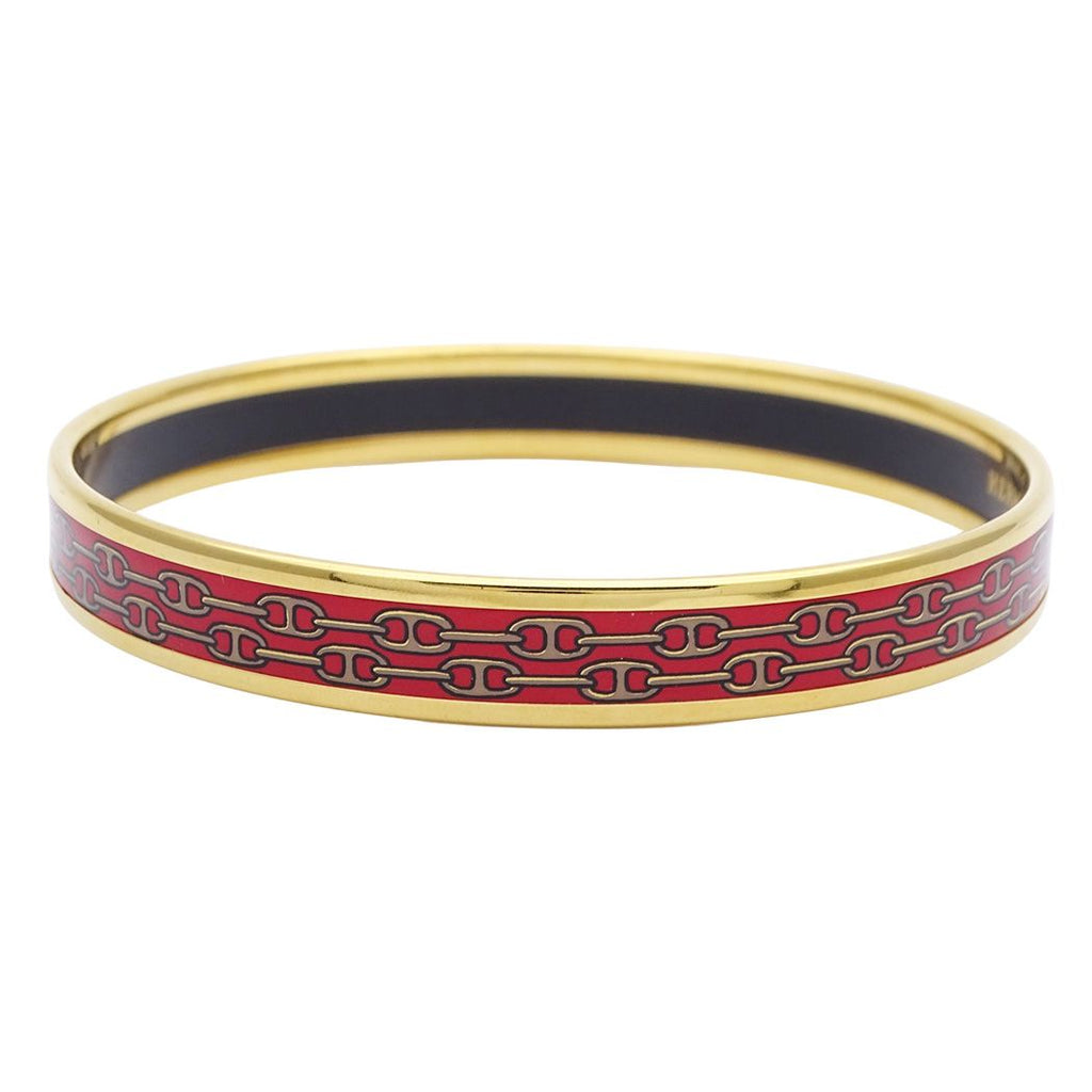 Hermes Bangle Enamel PM Metal Gold Red Cloisonne Bracelet — view 4