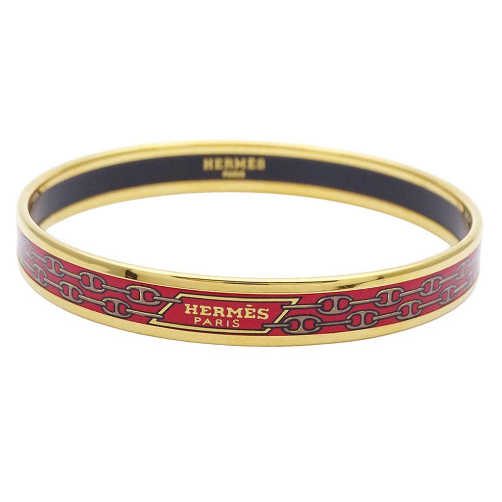 Hermes Bangle Enamel PM Metal Gold Red Cloisonne Bracelet — view 2