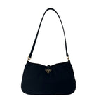 Prada Triangle Logo Circle Plate Nylon Leather Shoulder Bag Black — view 3
