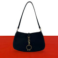 Prada Triangle Logo Circle Plate Nylon Leather Shoulder Bag Black