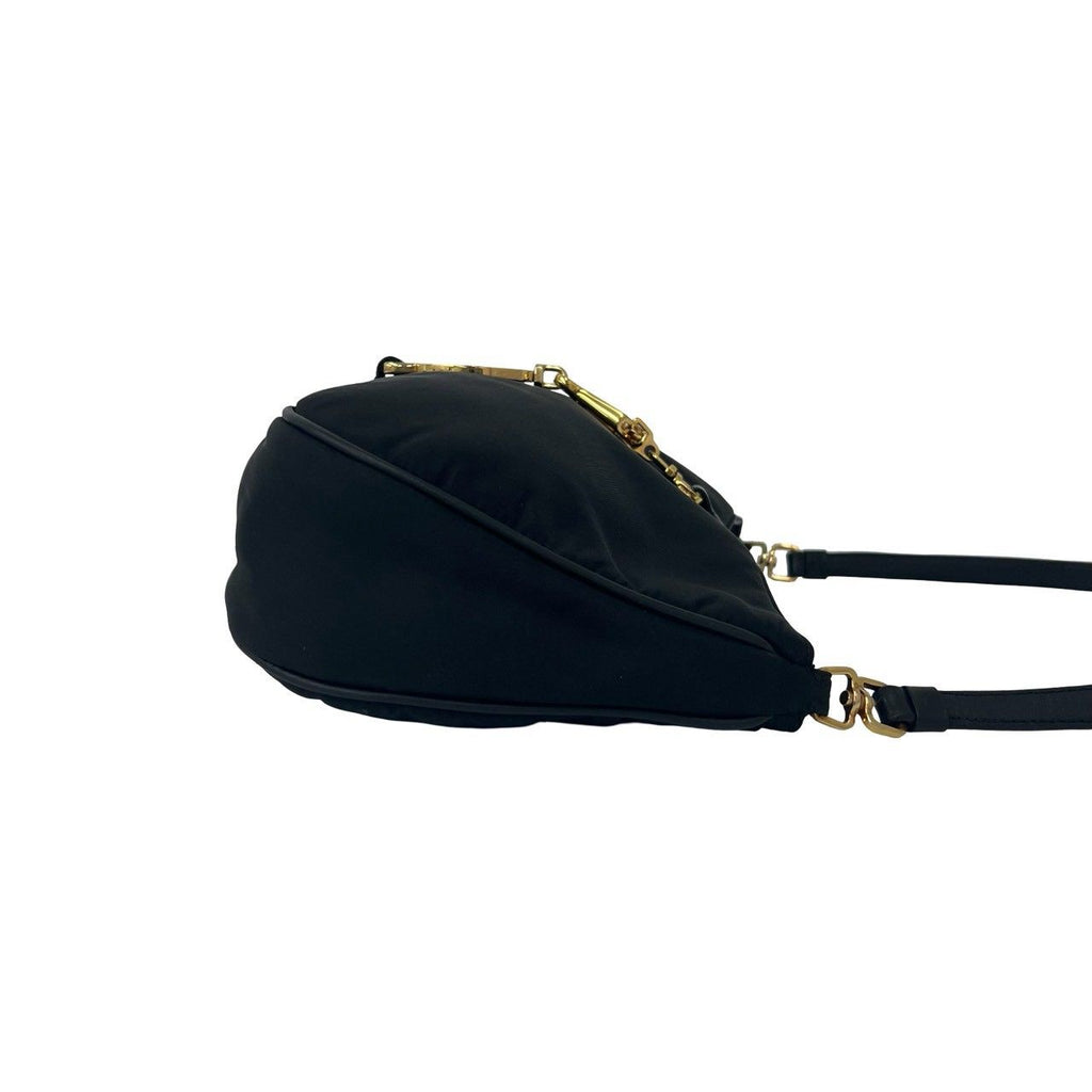 Prada Triangle Logo Circle Plate Nylon Leather Shoulder Bag Black — view 6