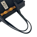 Gucci Vintage Gucci Bamboo GG Logo Leather Canvas Handbag Bag Black — view 4