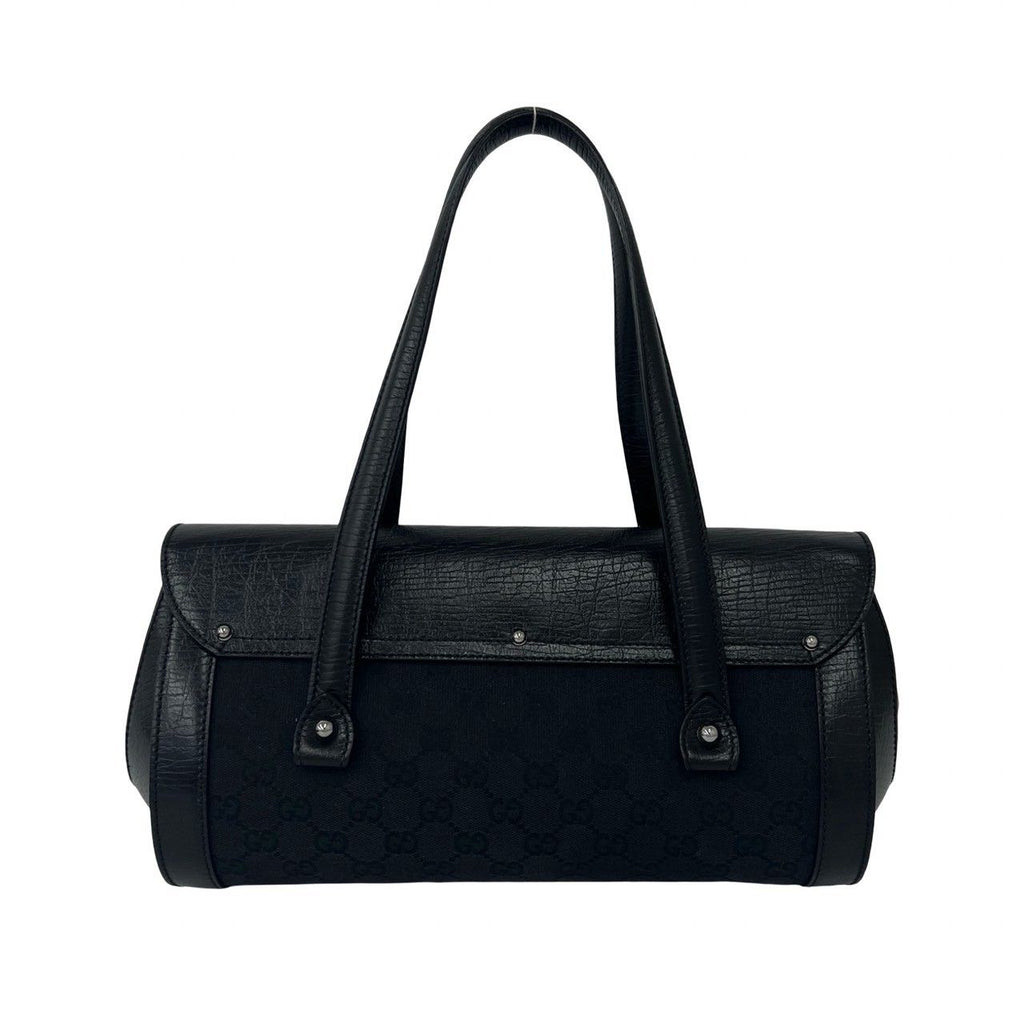 Gucci Vintage Gucci Bamboo GG Logo Leather Canvas Handbag Bag Black — view 3