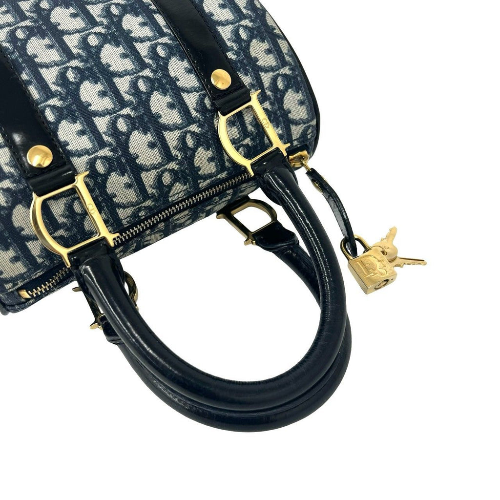 Dior Vintage Trotter Logo Leather Mini Boston Bag Navy — view 4