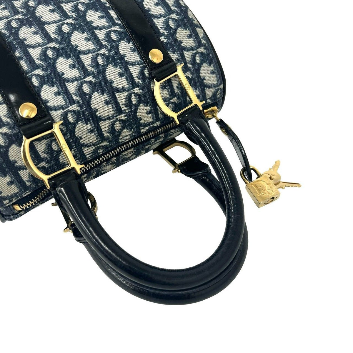 Dior Vintage Trotter Logo Leather Mini Boston Bag Navy — view 4