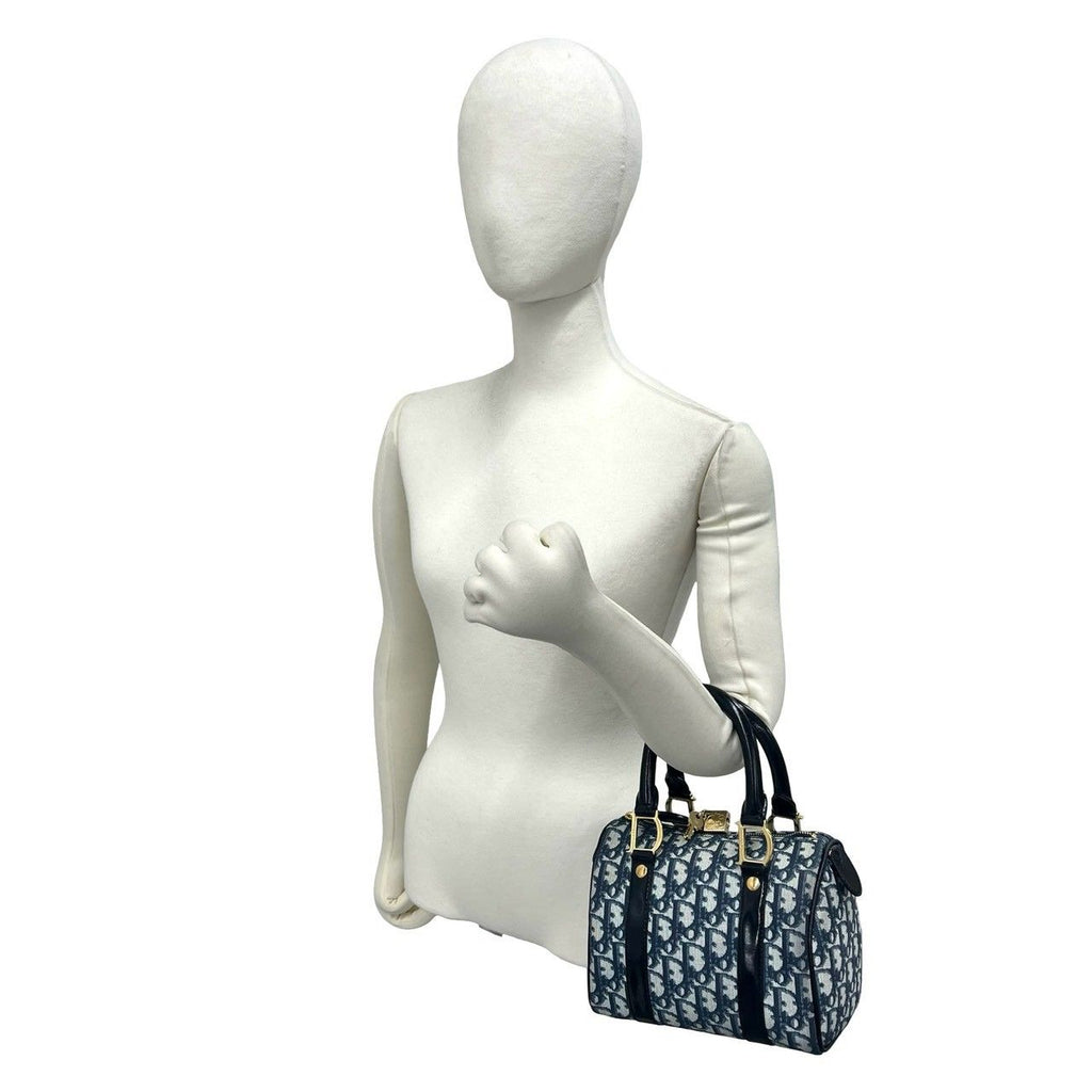 Dior Vintage Trotter Logo Leather Mini Boston Bag Navy — view 2