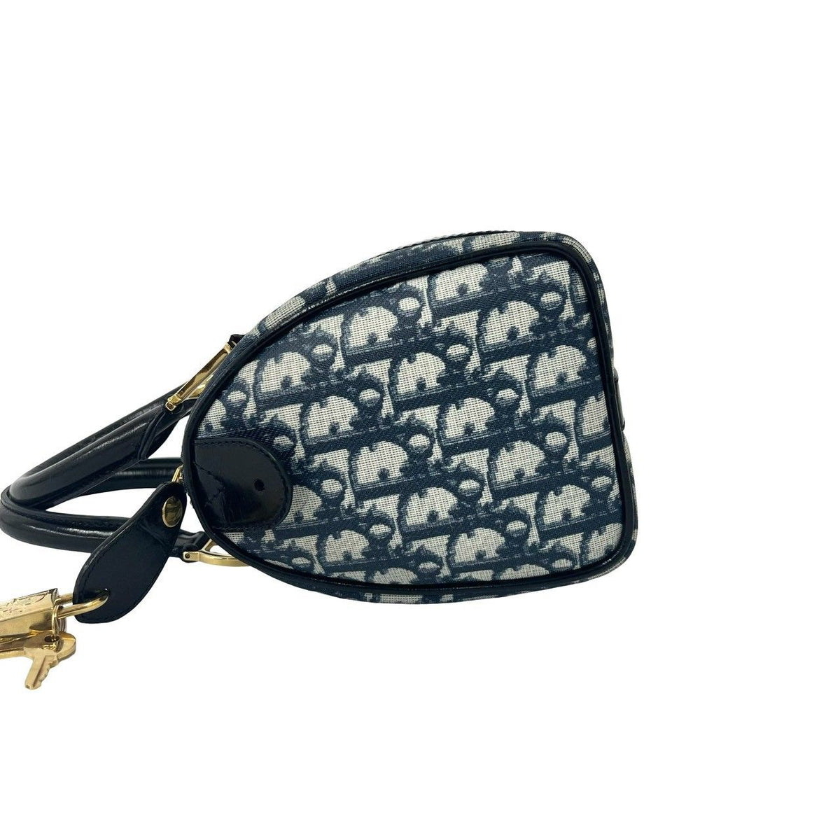 Dior Vintage Trotter Logo Leather Mini Boston Bag Navy — view 5